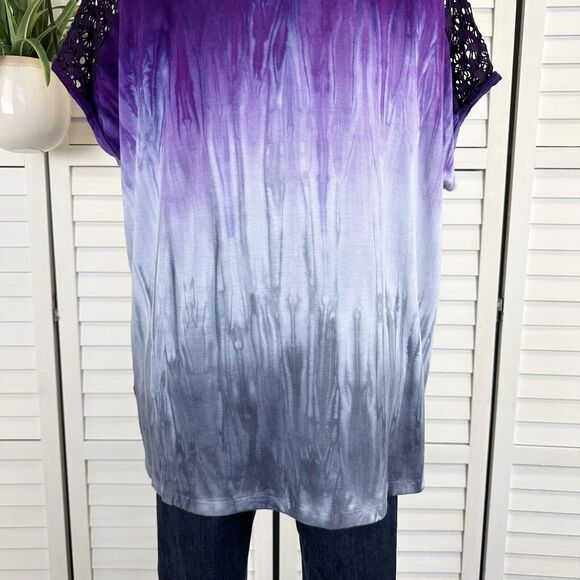 Art of Cloth XS Purple Blue Tie Dye Oversized Boxy Top Cap Sleeve Lagenlook Lace - Picture 6 of 8